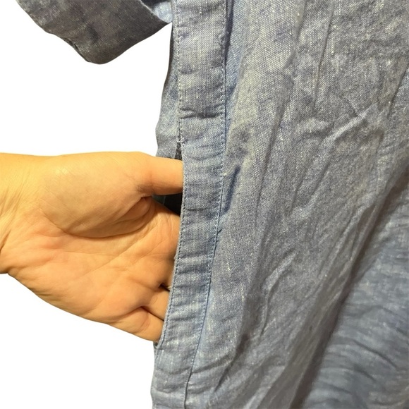Chico's Blue Linen Blend Shirt Dress with Side Vent Buttons Roll Tab Sleeve - Picture 4 of 12